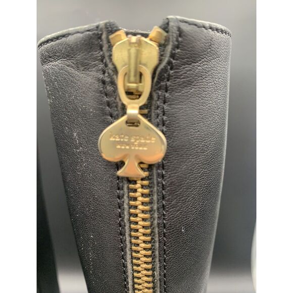 Kate Spade Tavie Knee High Boots Size 8 Square Toe Gold Heel - Picture 7 of 12